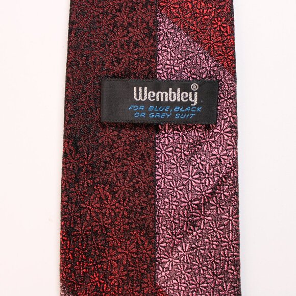 Wembley Mens Tie Red Foulard Diagonal Stripe Embroidered Vintage Classic Necktie - Picture 7 of 10